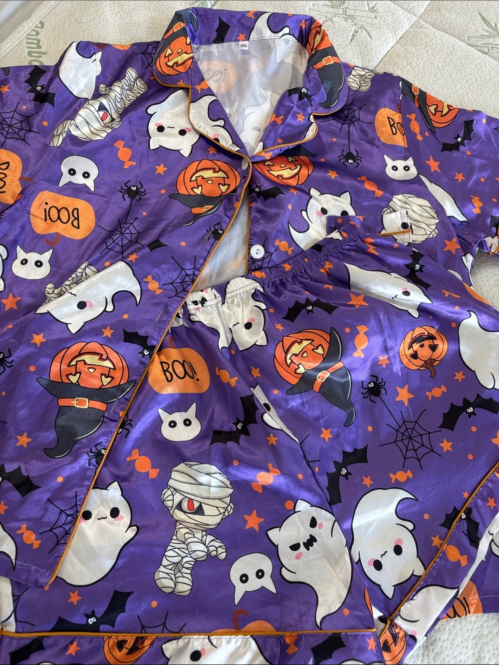 Womens Halloween PJ Set - Purple Ghost & Pumpkin Print